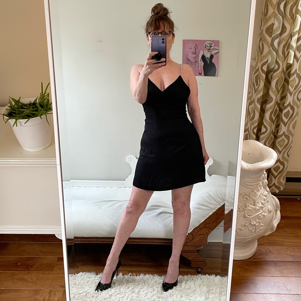 NWT LBD BLACK SLEEVELESS DRESS DOUBLE SILVER GLITTER SPAGHETTI STRAPS ZIPPER